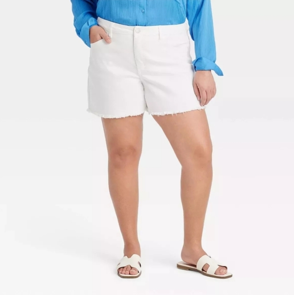 Women's High Rise Midi Shorts - White - Ava & Viv - 17